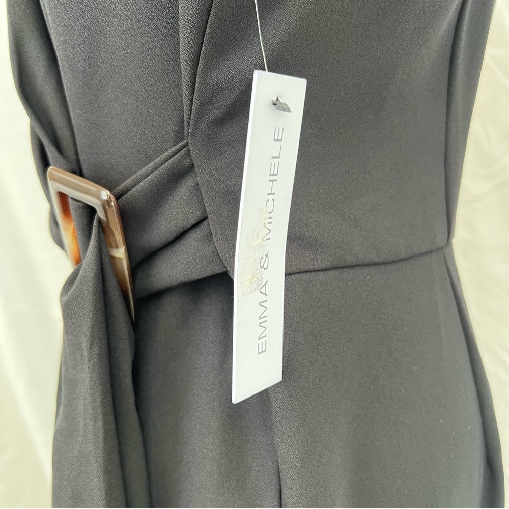 NWT Emma & Michele black wrap sleeveless belted romper. - Picture 8 of 11